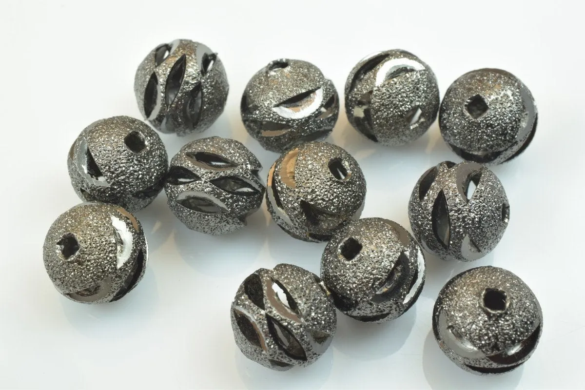 100 PCs Gun Metal Plated Black Carved Round Beads 6mm/8mm/10mm Diamond Cut For Jewelry Making