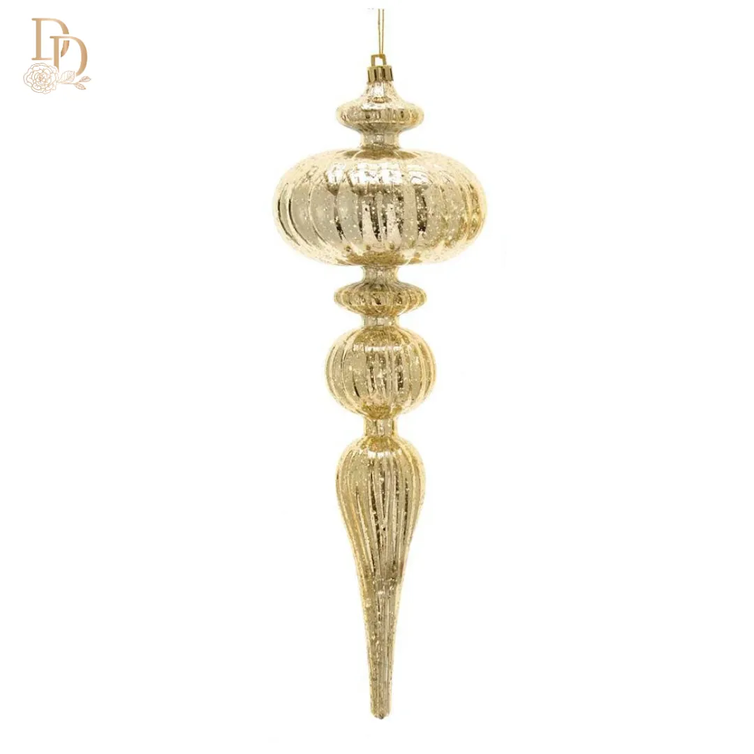 12" Gold Distressed Finish Finial Ornaments