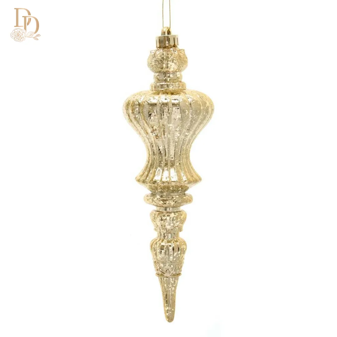 12" Gold Distressed Finish Finial Ornaments