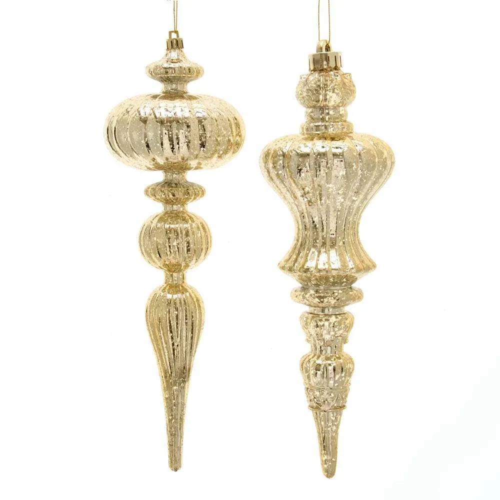 12" Gold Distressed Finish Finial Ornaments