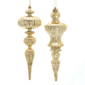 12" Gold Distressed Finish Finial Ornaments
