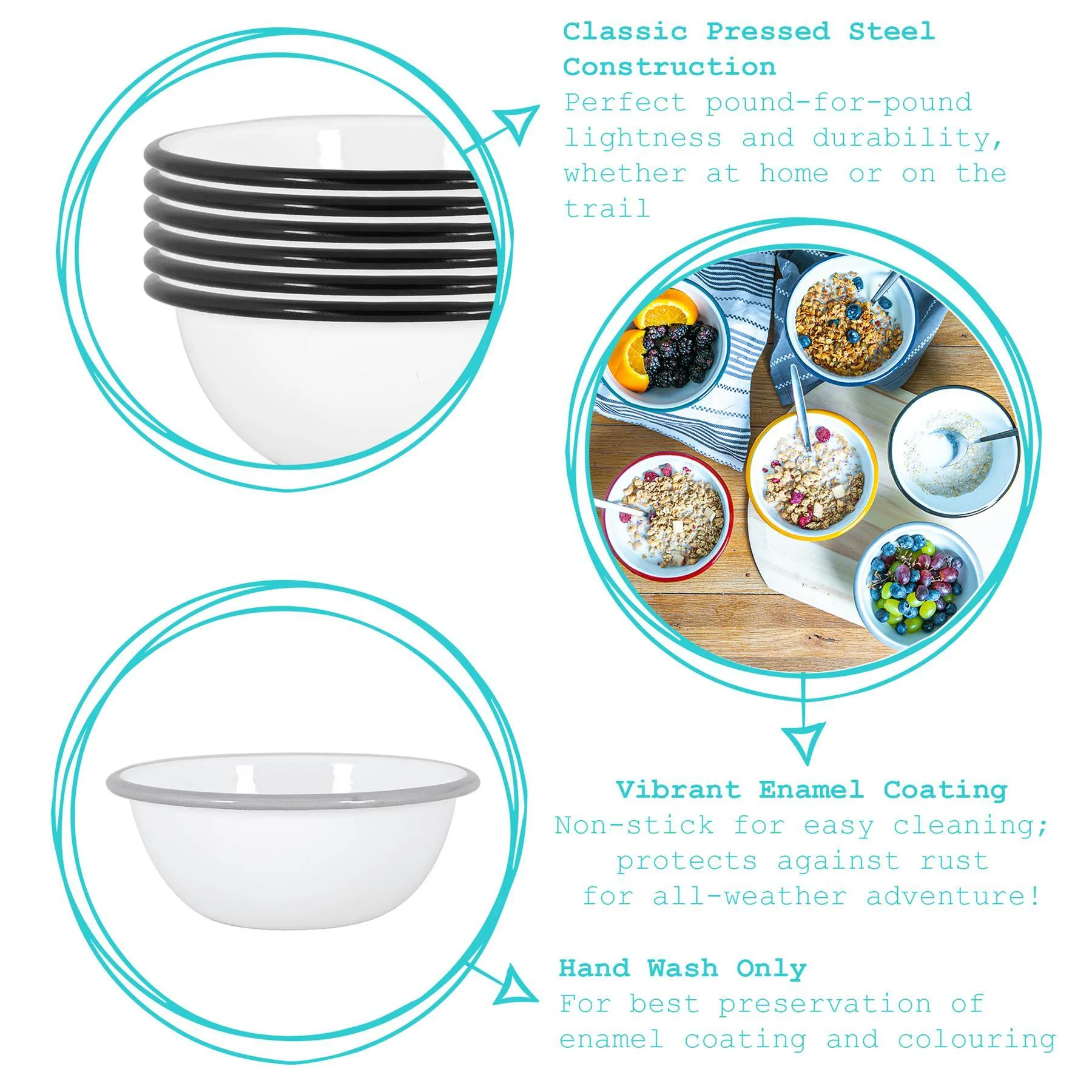 16cm White Enamel Bowls - Pack of Four - By Argon Tableware