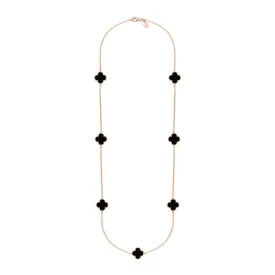 18ct Rose Gold Malachite Bloom Four Leaf Clover Ball Edge Long Necklace