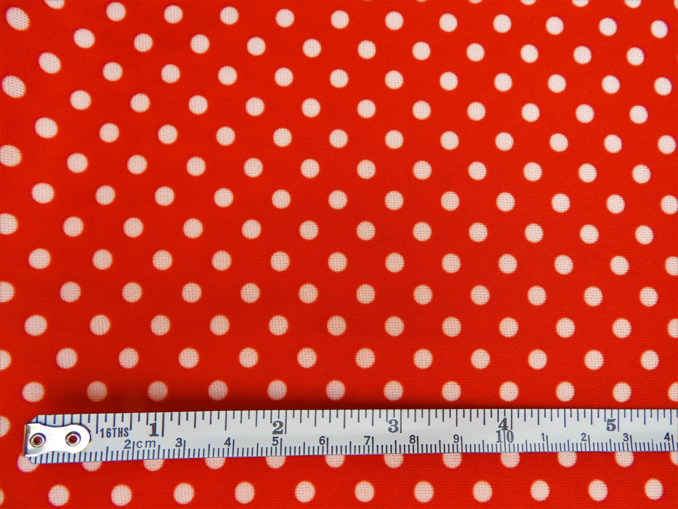 1960s 1970s Retro Fabric - Stretch Polyester  - Polka Dots - Red - Fabric Remnant - 6P309