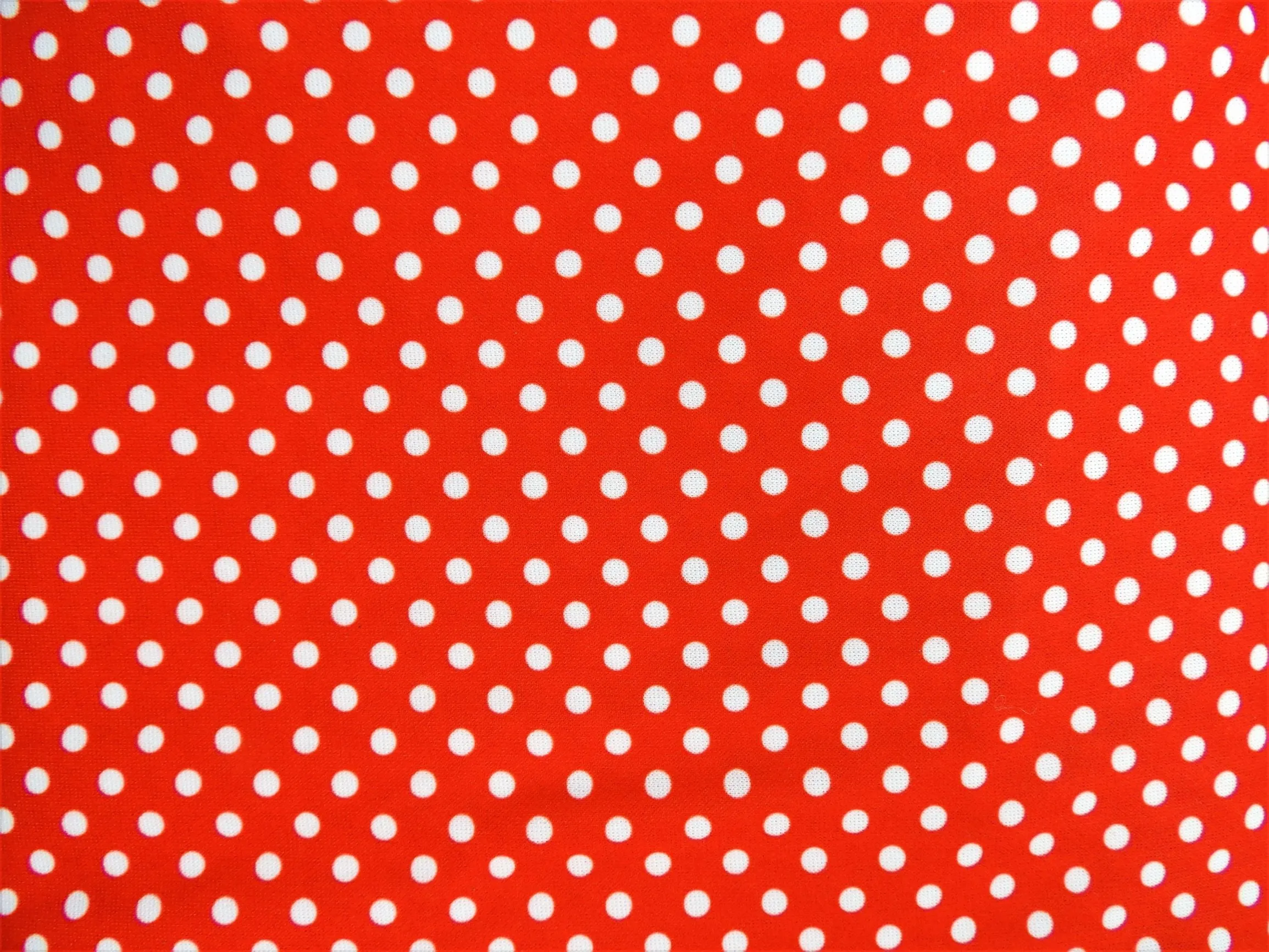 1960s 1970s Retro Fabric - Stretch Polyester  - Polka Dots - Red - Fabric Remnant - 6P309
