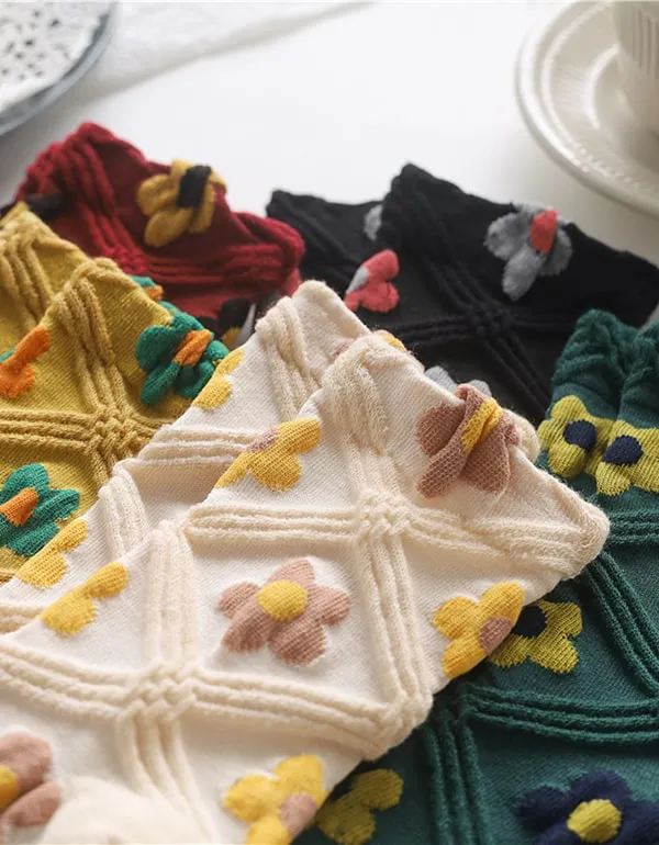 2 Pairs Spring Flower Soft Cotton Socks for Women