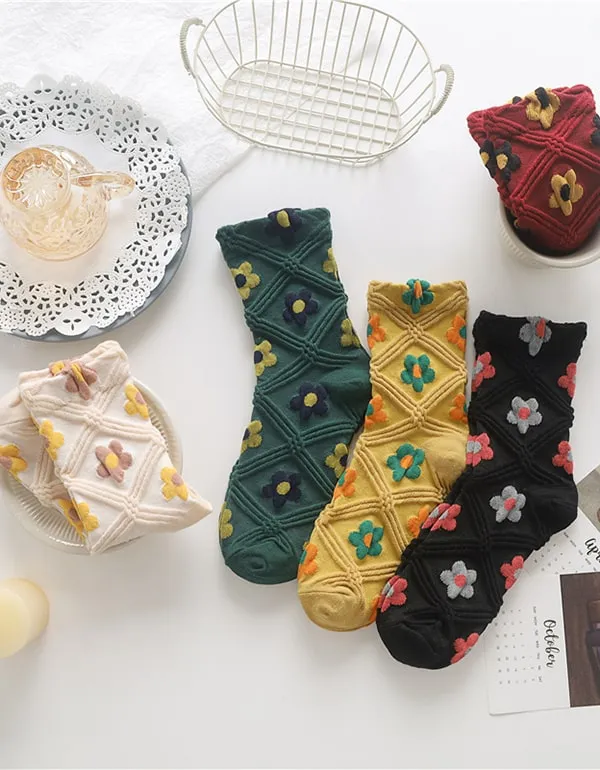 2 Pairs Spring Flower Soft Cotton Socks for Women