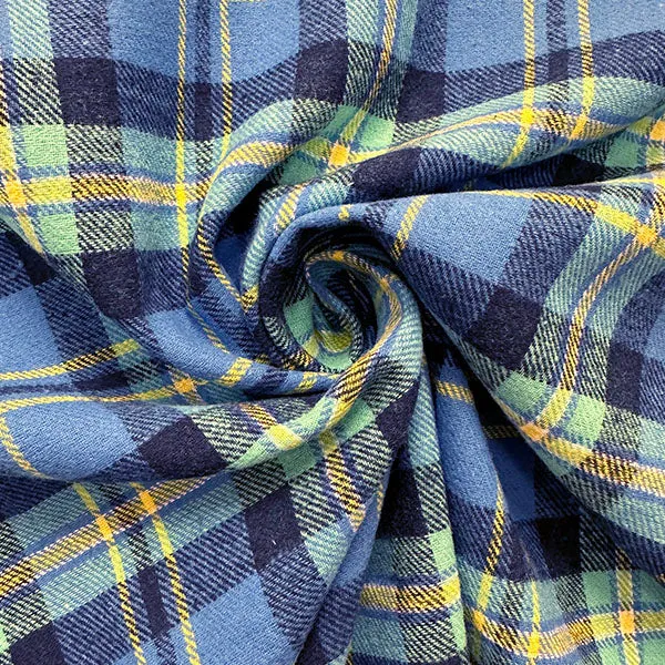 2 YD PC-Aqua Multi Yarn Dyed Plaid Flannel Fabric