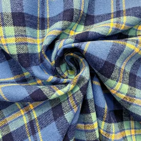 2 YD PC-Aqua Multi Yarn Dyed Plaid Flannel Fabric