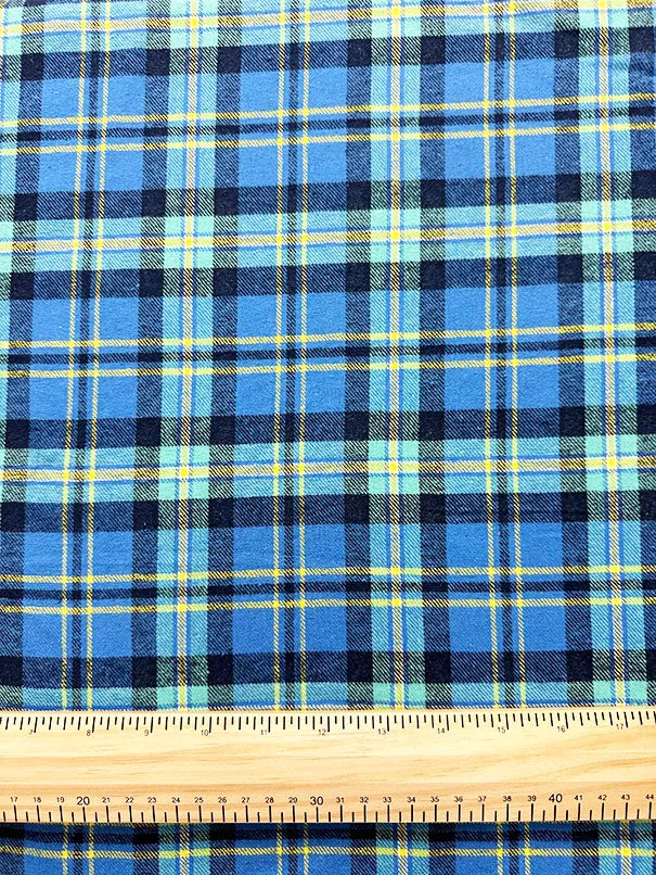 2 YD PC-Aqua Multi Yarn Dyed Plaid Flannel Fabric