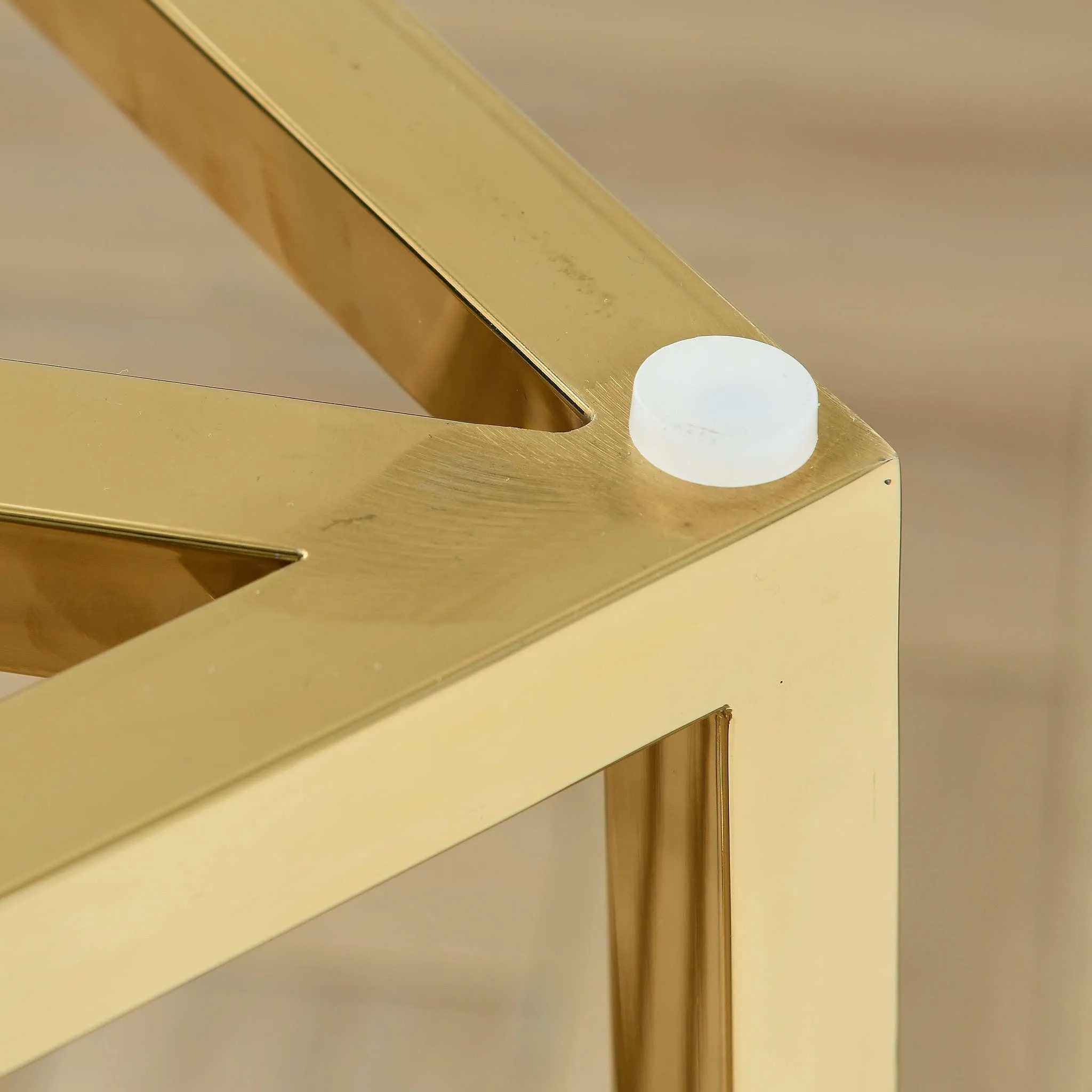 20 Inch Modern Glass Gold Accent Table with Geometric Metal Frame