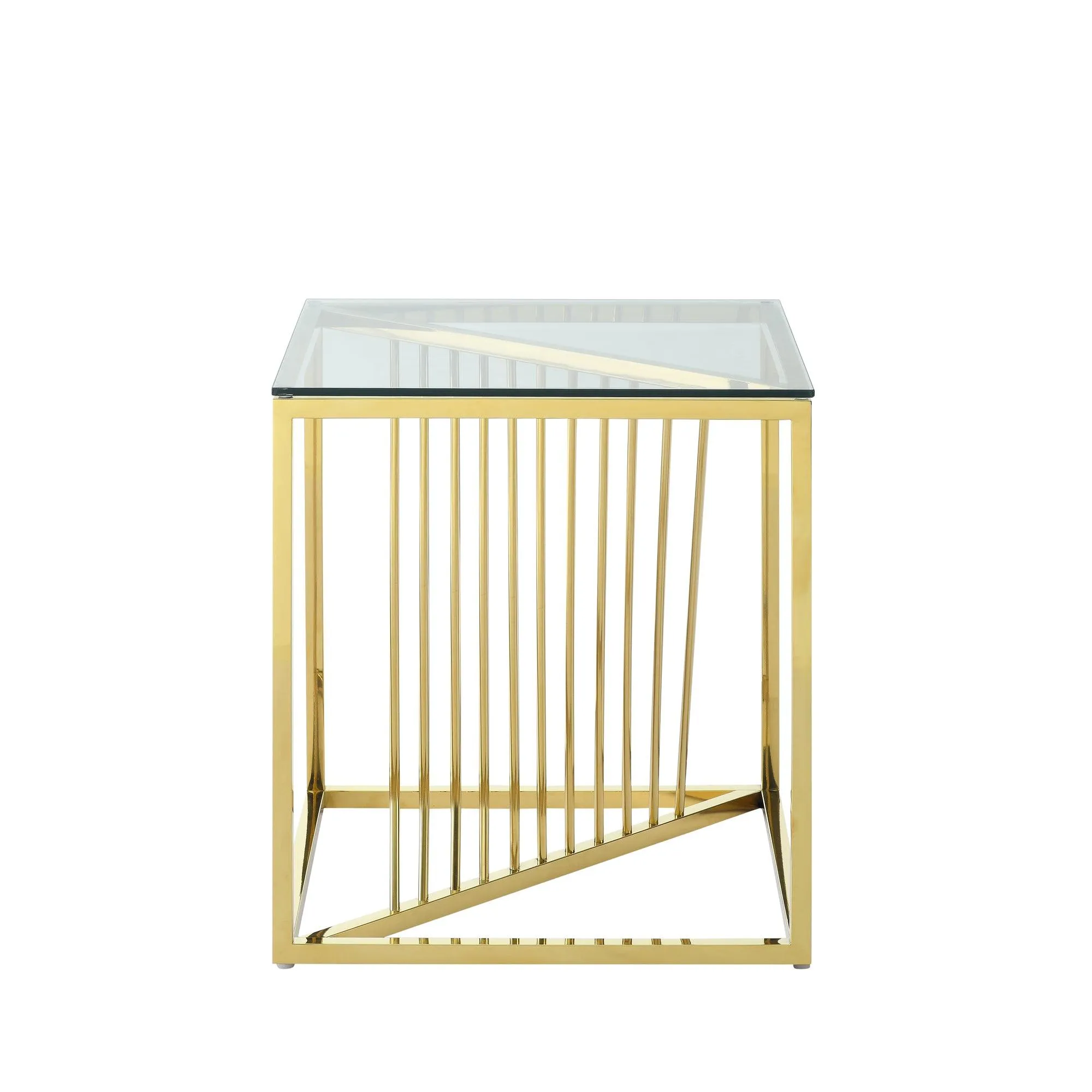 20 Inch Modern Glass Gold Accent Table with Geometric Metal Frame