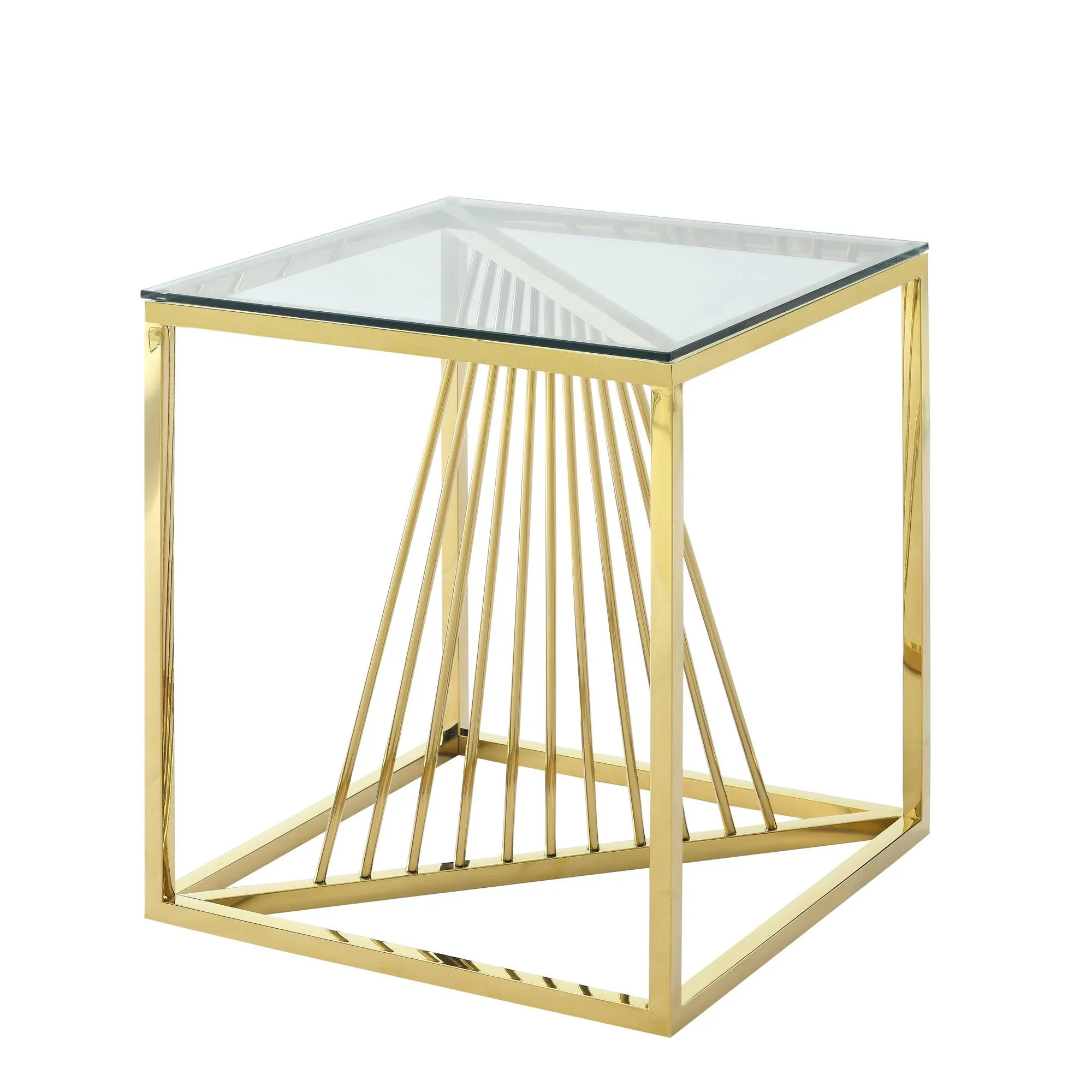 20 Inch Modern Glass Gold Accent Table with Geometric Metal Frame