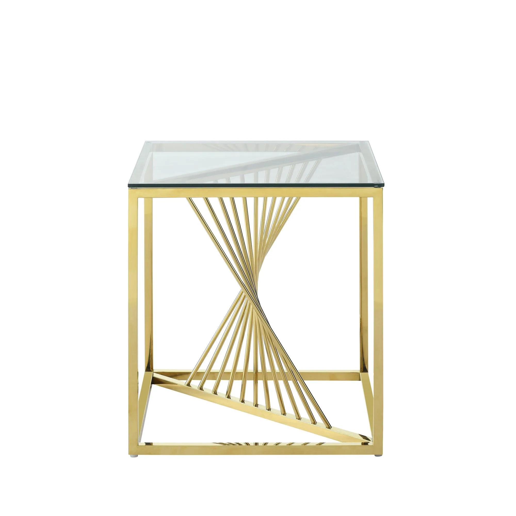 20 Inch Modern Glass Gold Accent Table with Geometric Metal Frame
