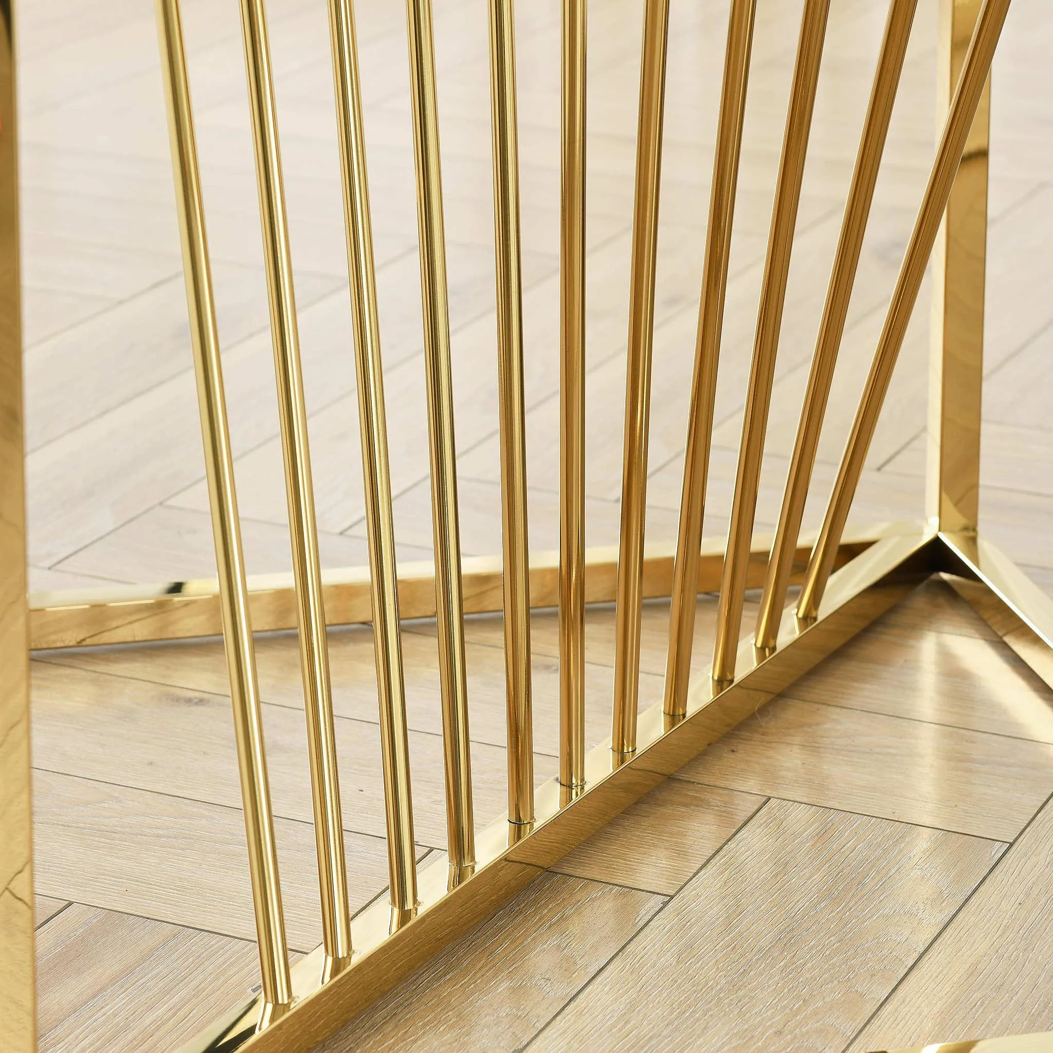 20 Inch Modern Glass Gold Accent Table with Geometric Metal Frame