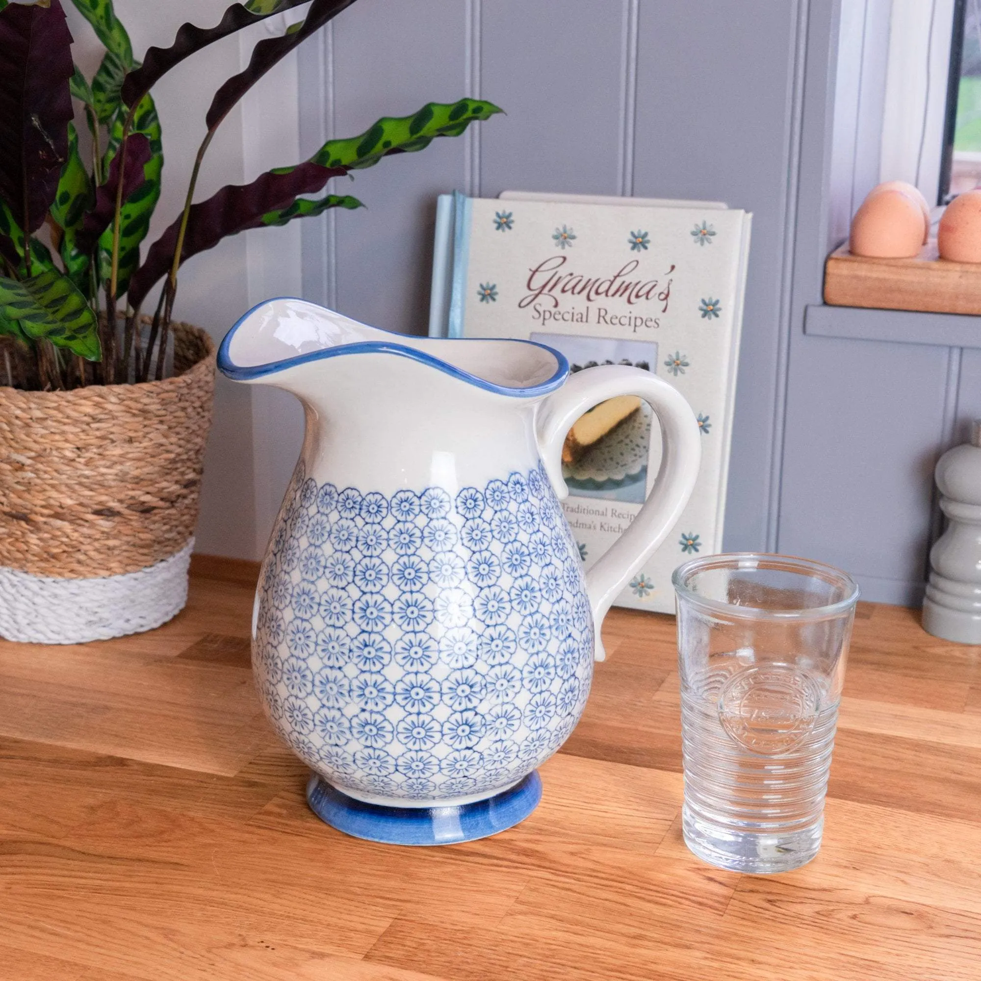 2.2L Navy Hand Printed Stoneware Jug - By Nicola Spring
