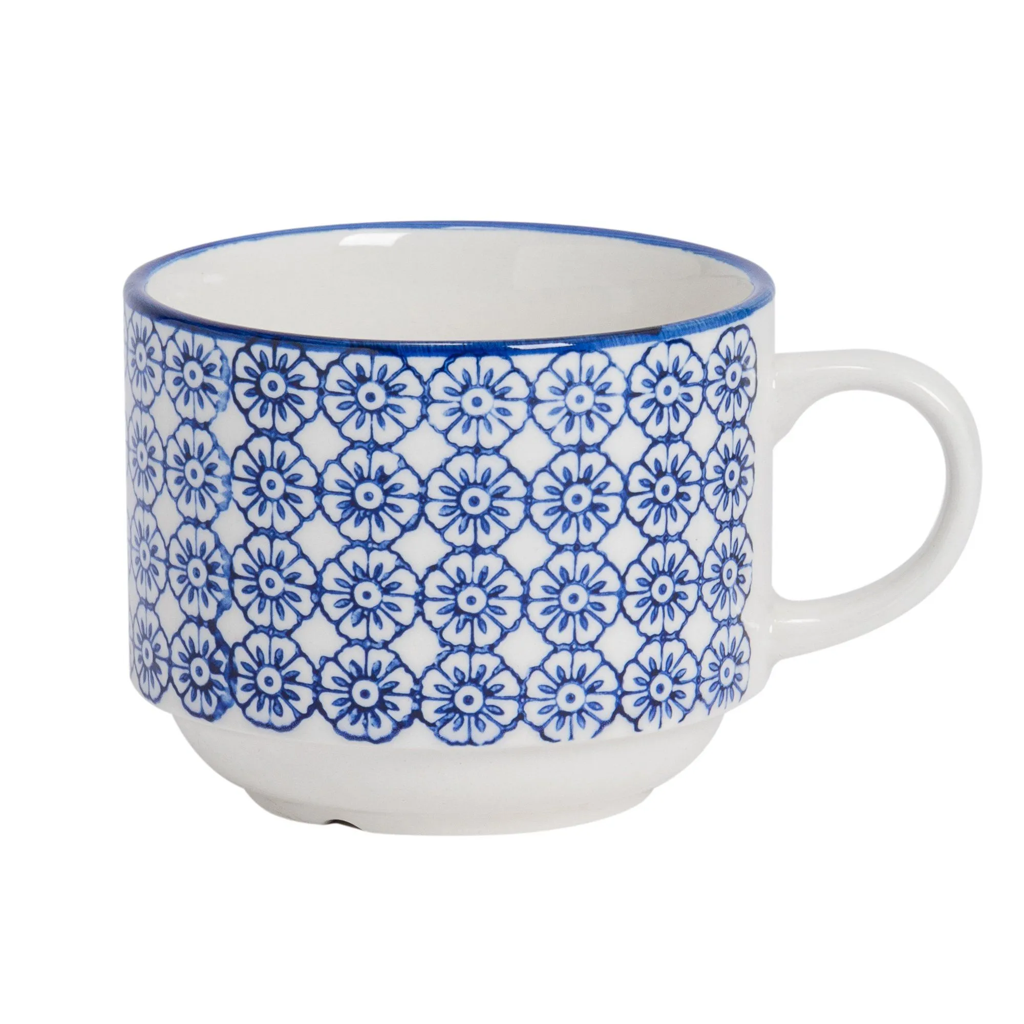 260ml Hand Printed Stoneware Stacking Teacups - Pack of Six - By Nicola Spring