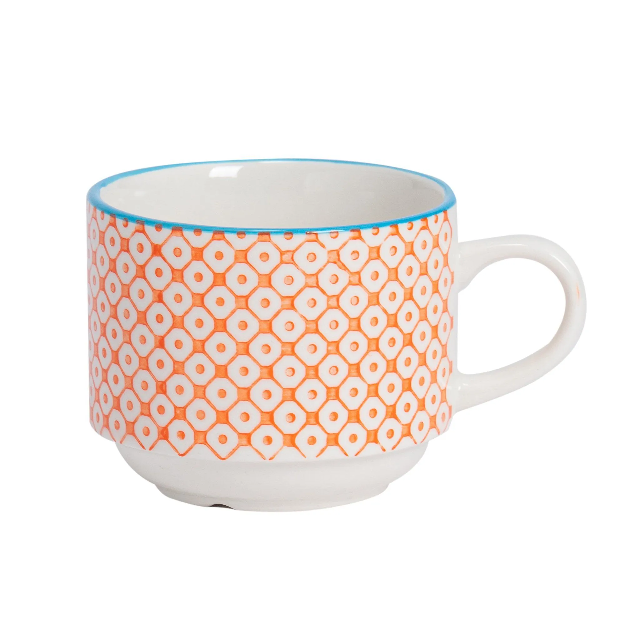 260ml Hand Printed Stoneware Stacking Teacups - Pack of Six - By Nicola Spring