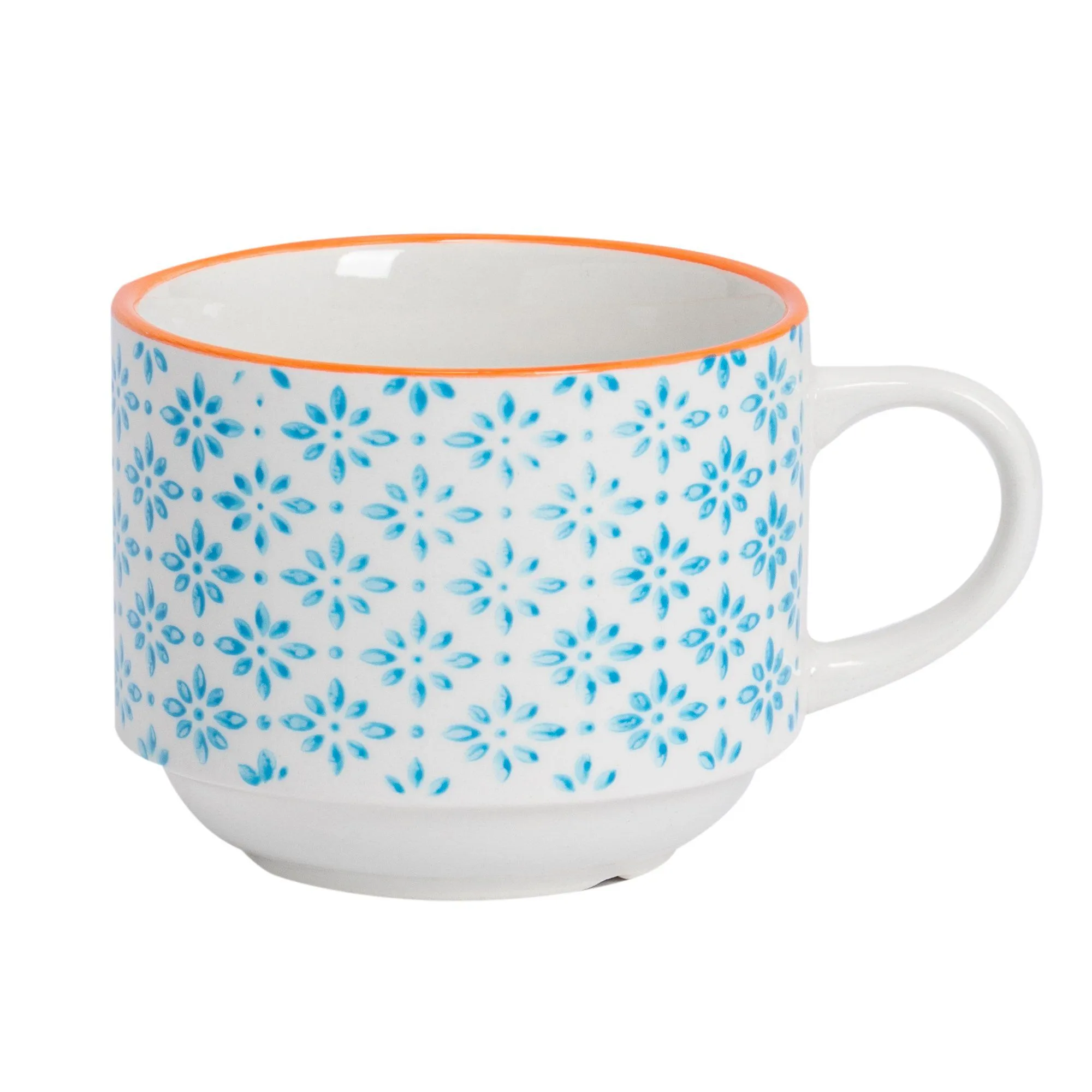 260ml Hand Printed Stoneware Stacking Teacups - Pack of Six - By Nicola Spring