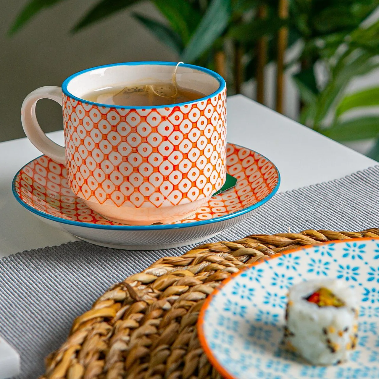 260ml Hand Printed Stoneware Stacking Teacups - Pack of Six - By Nicola Spring