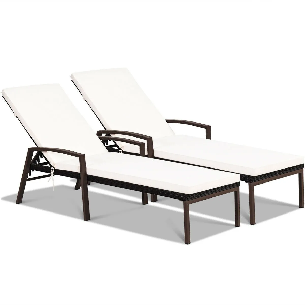 2pc Adjustable Wicker Rattan Patio Chaise Lounge Chair - White