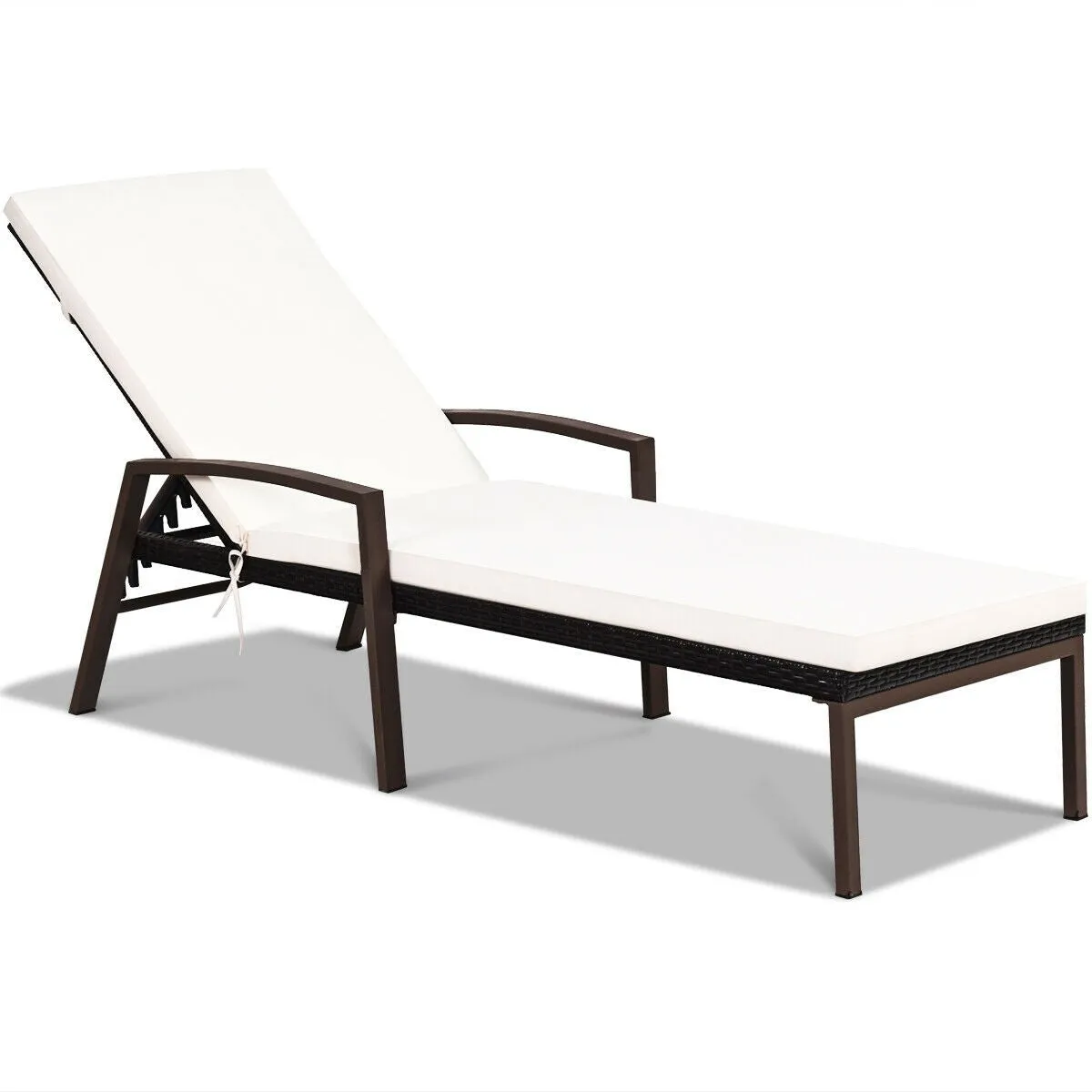2pc Adjustable Wicker Rattan Patio Chaise Lounge Chair - White