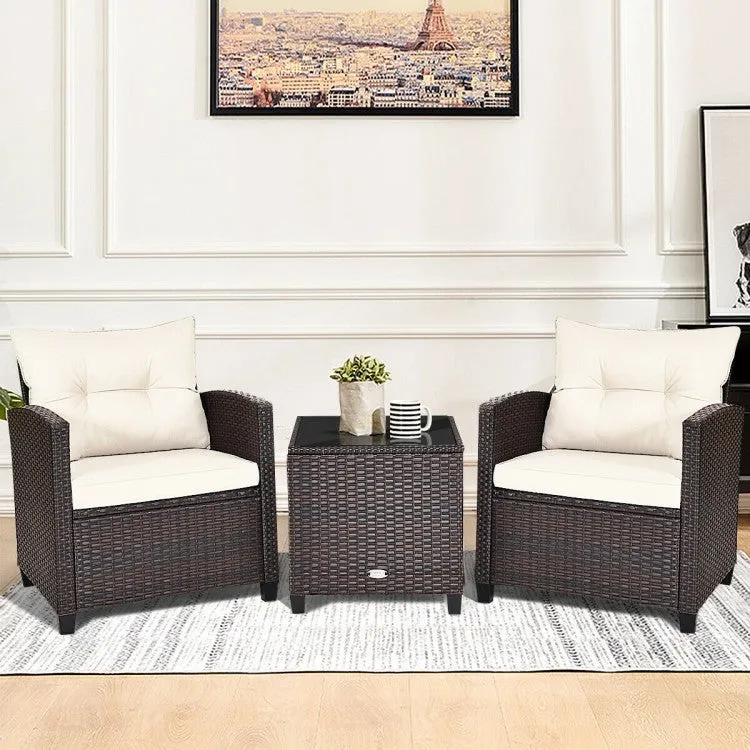 3pc Outdoor Patio Rattan Furniture Set - White