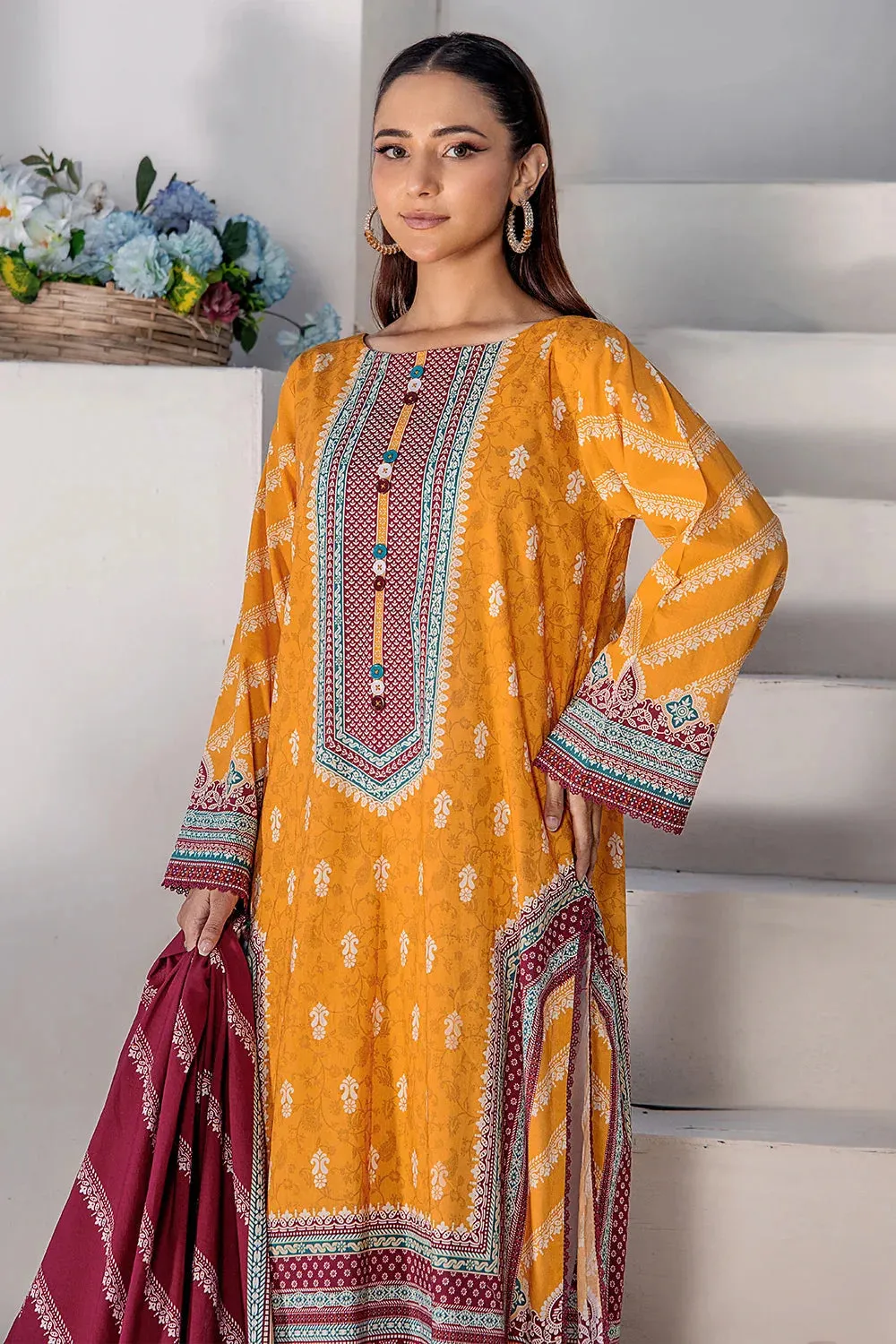3PC Printed Unstitched Lawn Suit KLA-2427
