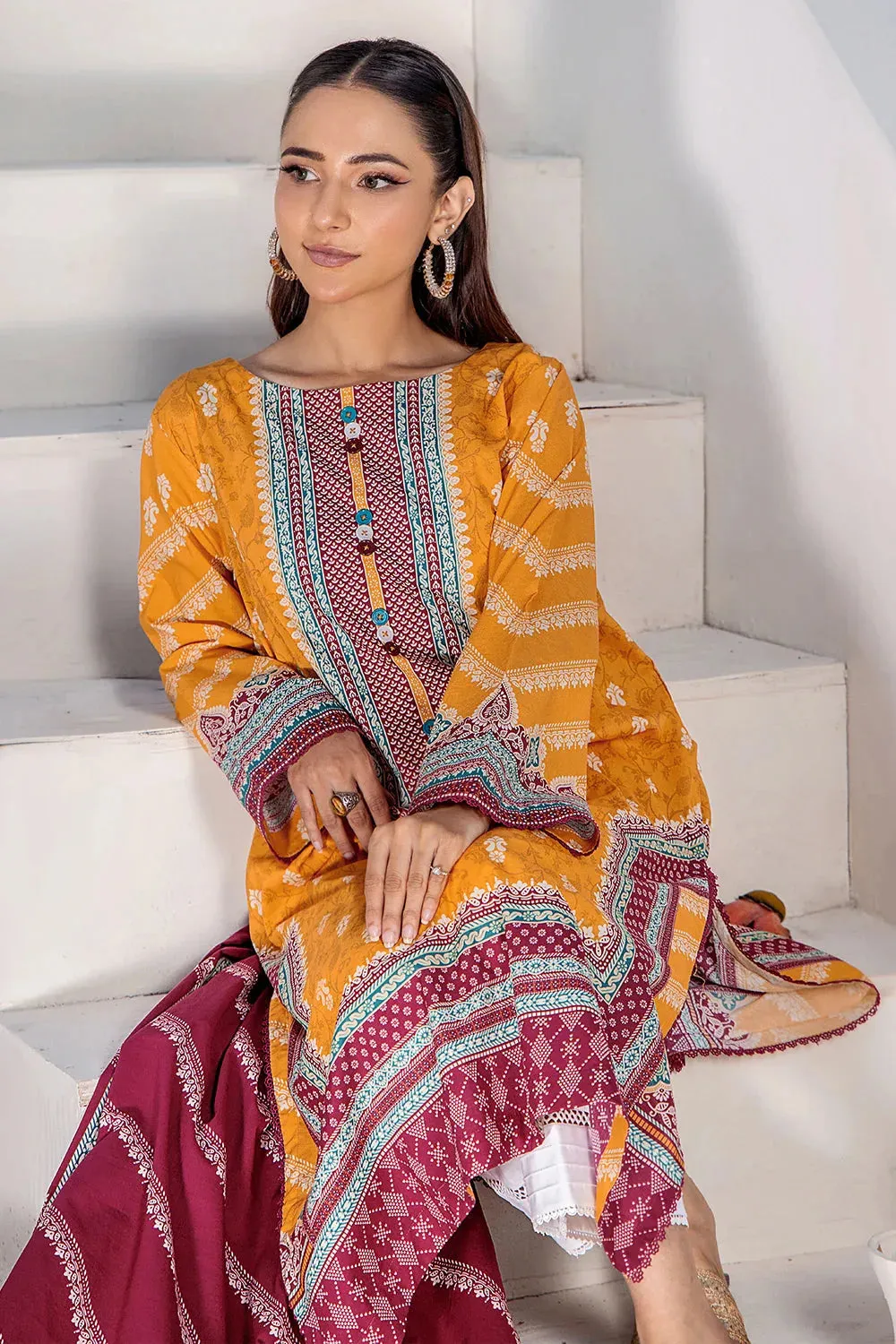 3PC Printed Unstitched Lawn Suit KLA-2427