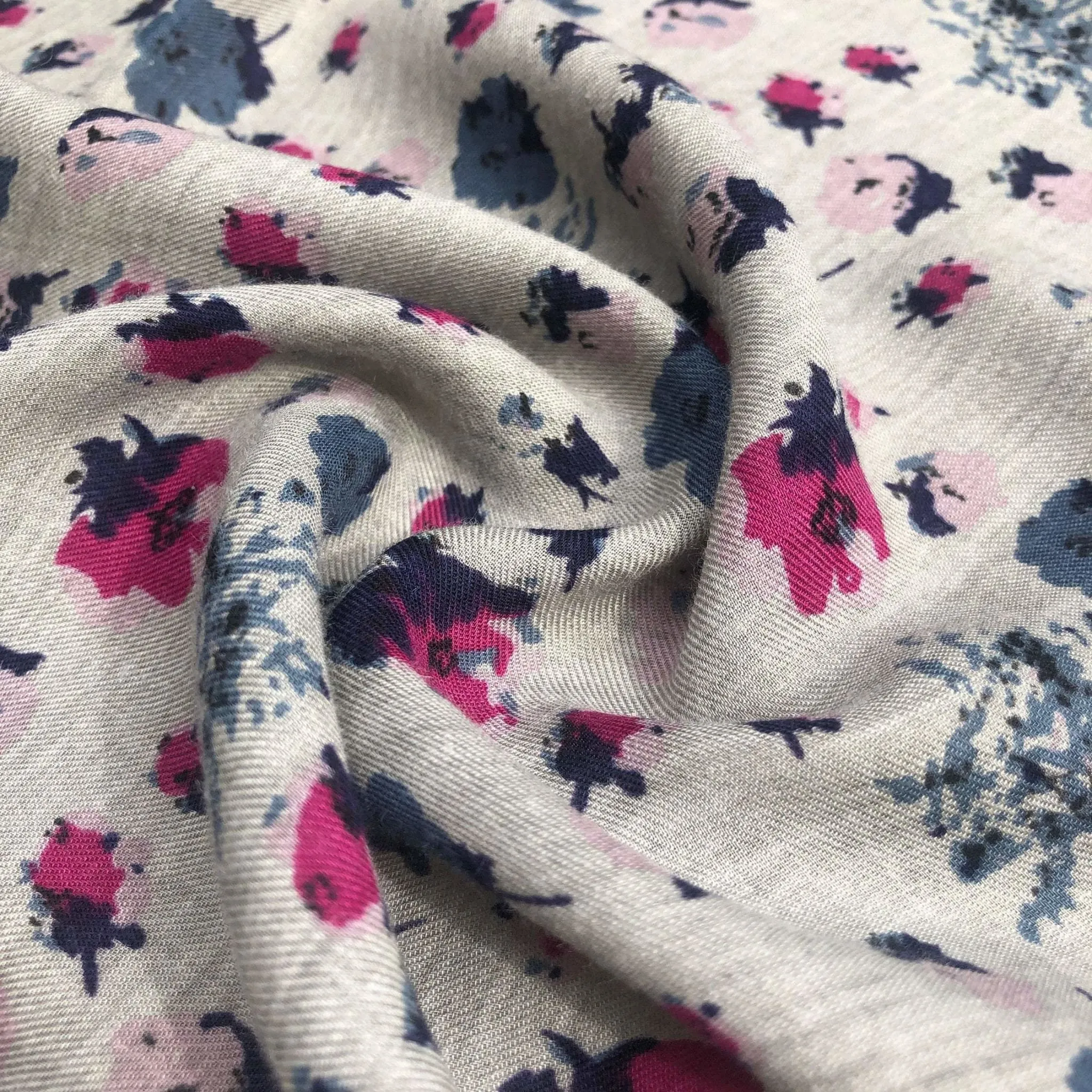56" Gray Grey 100% Cotton Red Blue Flower Floral Print Woven Fabric By the Yard