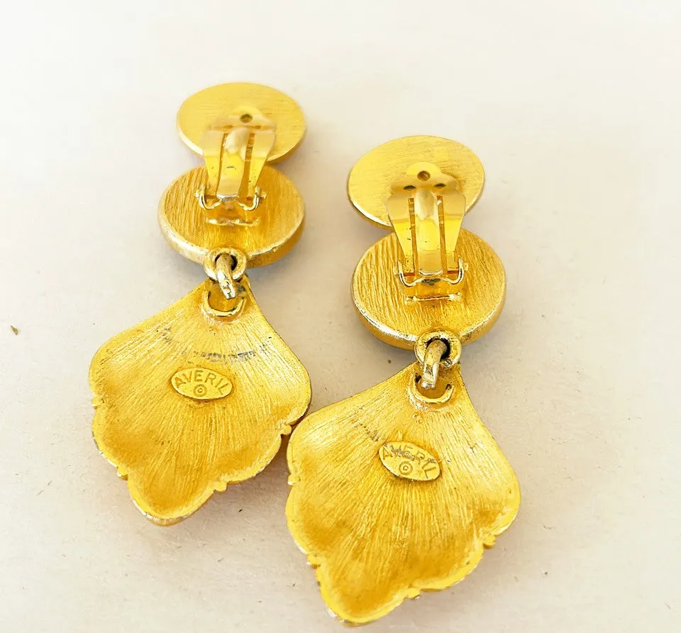 80s Averil signed clip on large statement earrings.
