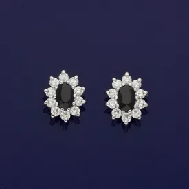 9ct White Gold Sapphire & Diamond Oval Cluster Stud Earrings