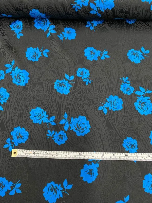 Abraham Vintage Floral Printed Paisley Silk Jacquard - Blue / Black