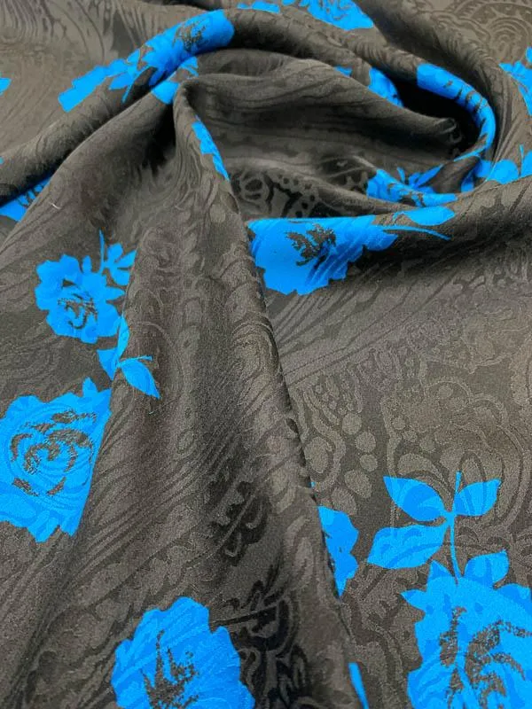 Abraham Vintage Floral Printed Paisley Silk Jacquard - Blue / Black