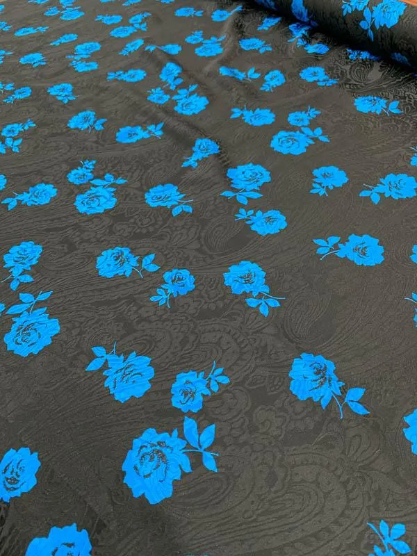 Abraham Vintage Floral Printed Paisley Silk Jacquard - Blue / Black