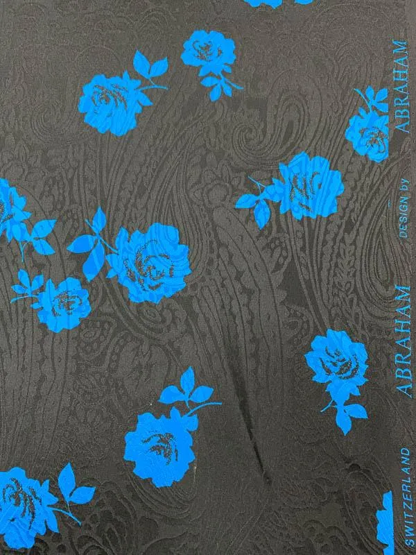 Abraham Vintage Floral Printed Paisley Silk Jacquard - Blue / Black