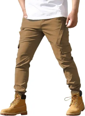 ADHOWBEW Tactical Pants Men Work Big and Tall Hiking Pockets Elastic Waist Relaxed Fit Joggers