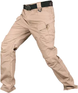 ADHOWBEW Tactical Pants Men Work Big and Tall Hiking Pockets Elastic Waist Relaxed Fit Joggers