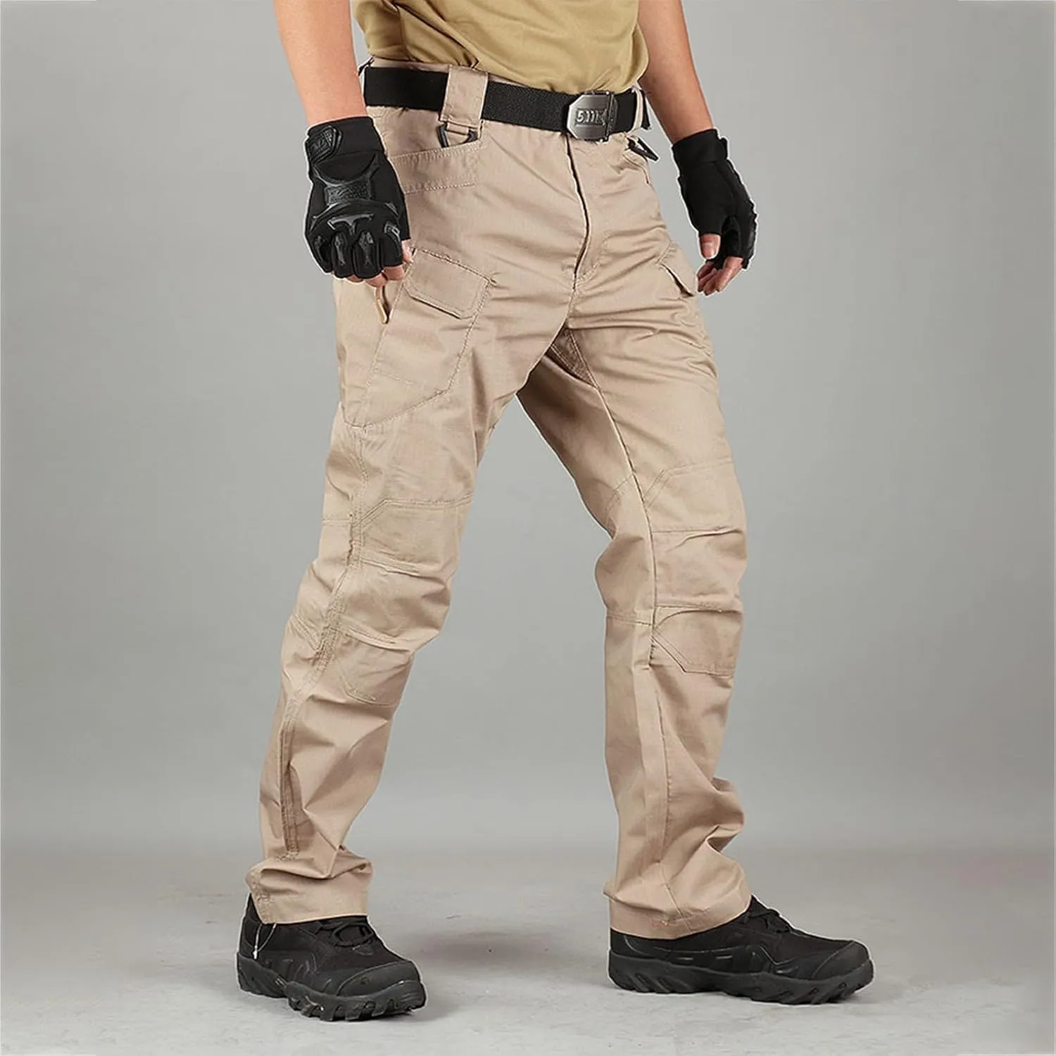 ADHOWBEW Tactical Pants Men Work Big and Tall Hiking Pockets Elastic Waist Relaxed Fit Joggers