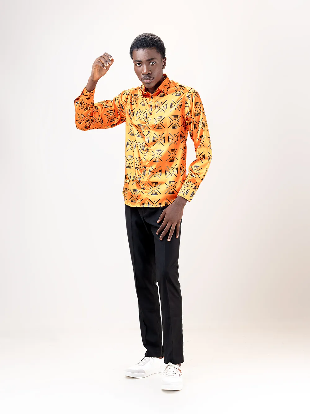 AFRICAN PRINT CHARLEE LONG SLEEVE SATIN SHIRT