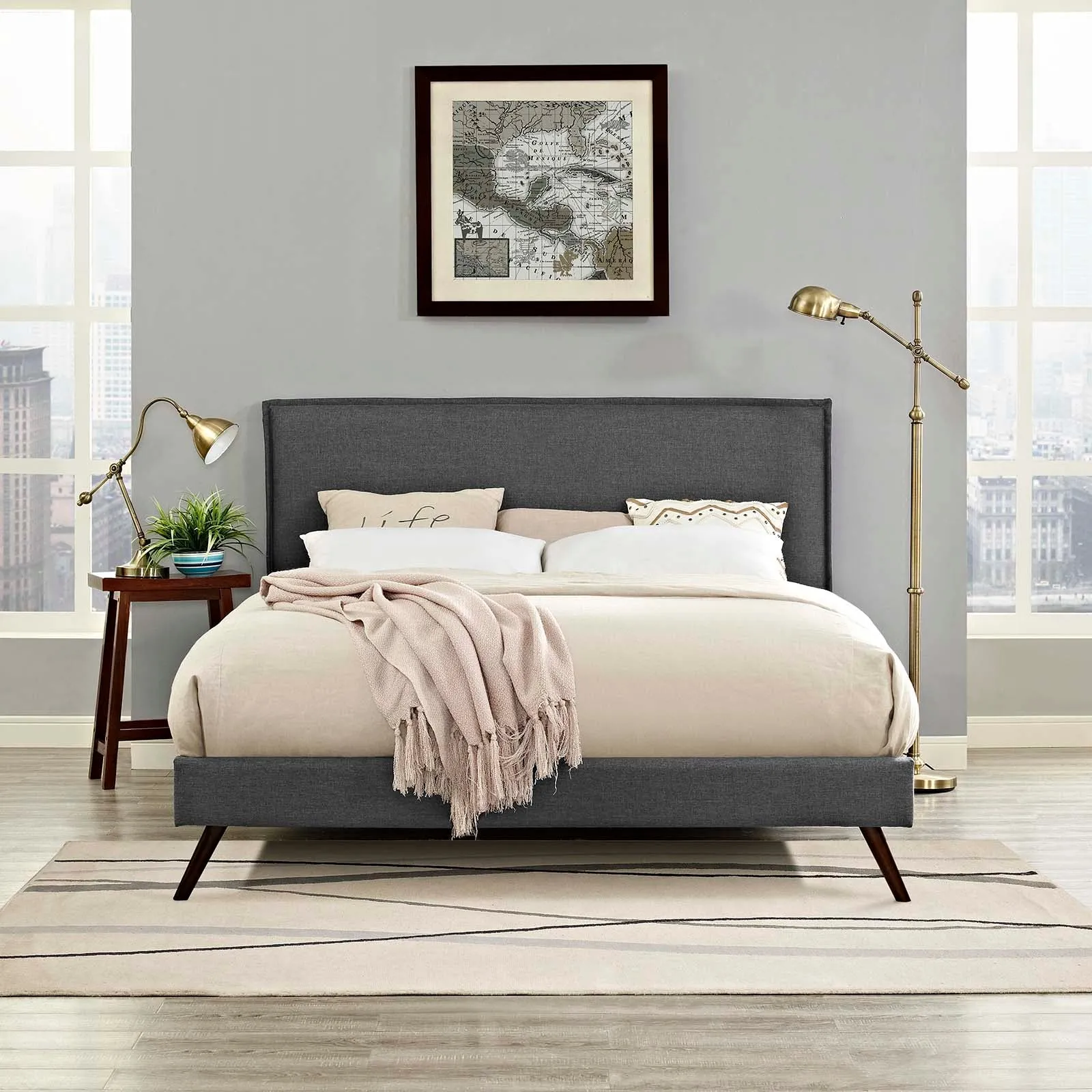 Amaris Fabric Platform Bed with Round Splayed Legs by Modway