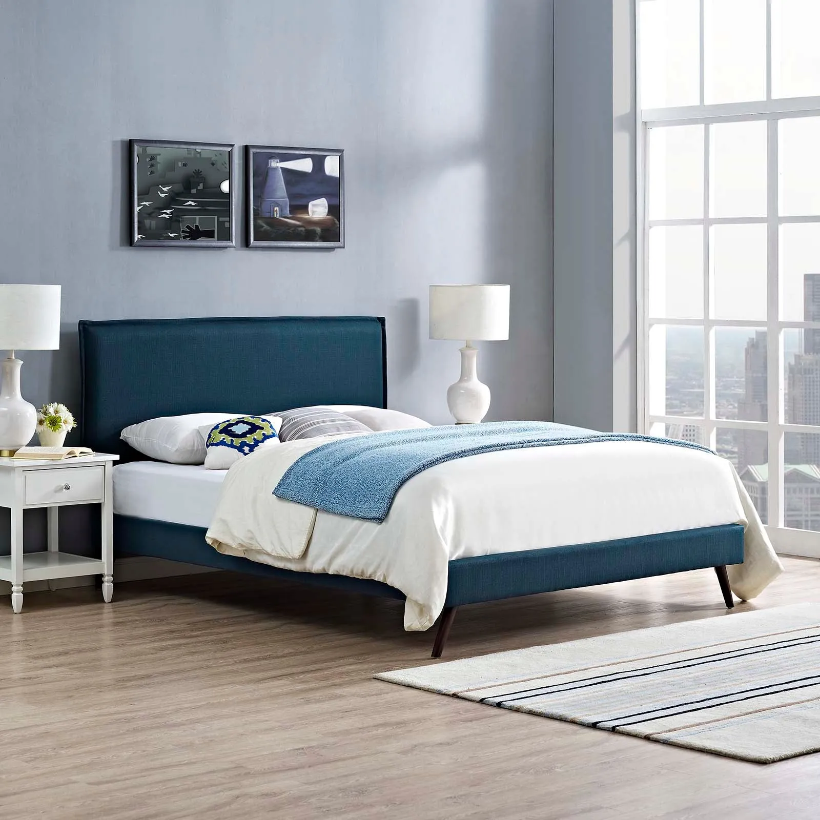 Amaris Fabric Platform Bed with Round Splayed Legs by Modway