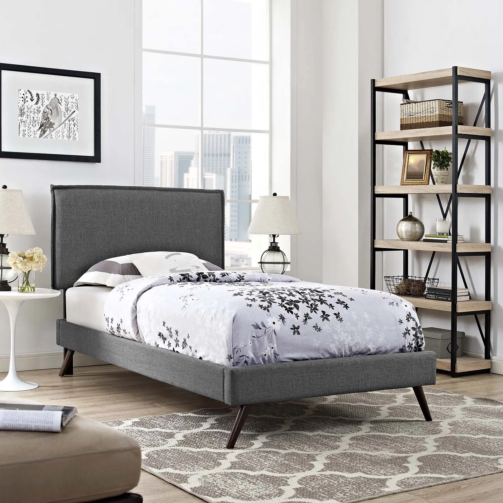 Amaris Fabric Platform Bed with Round Splayed Legs by Modway