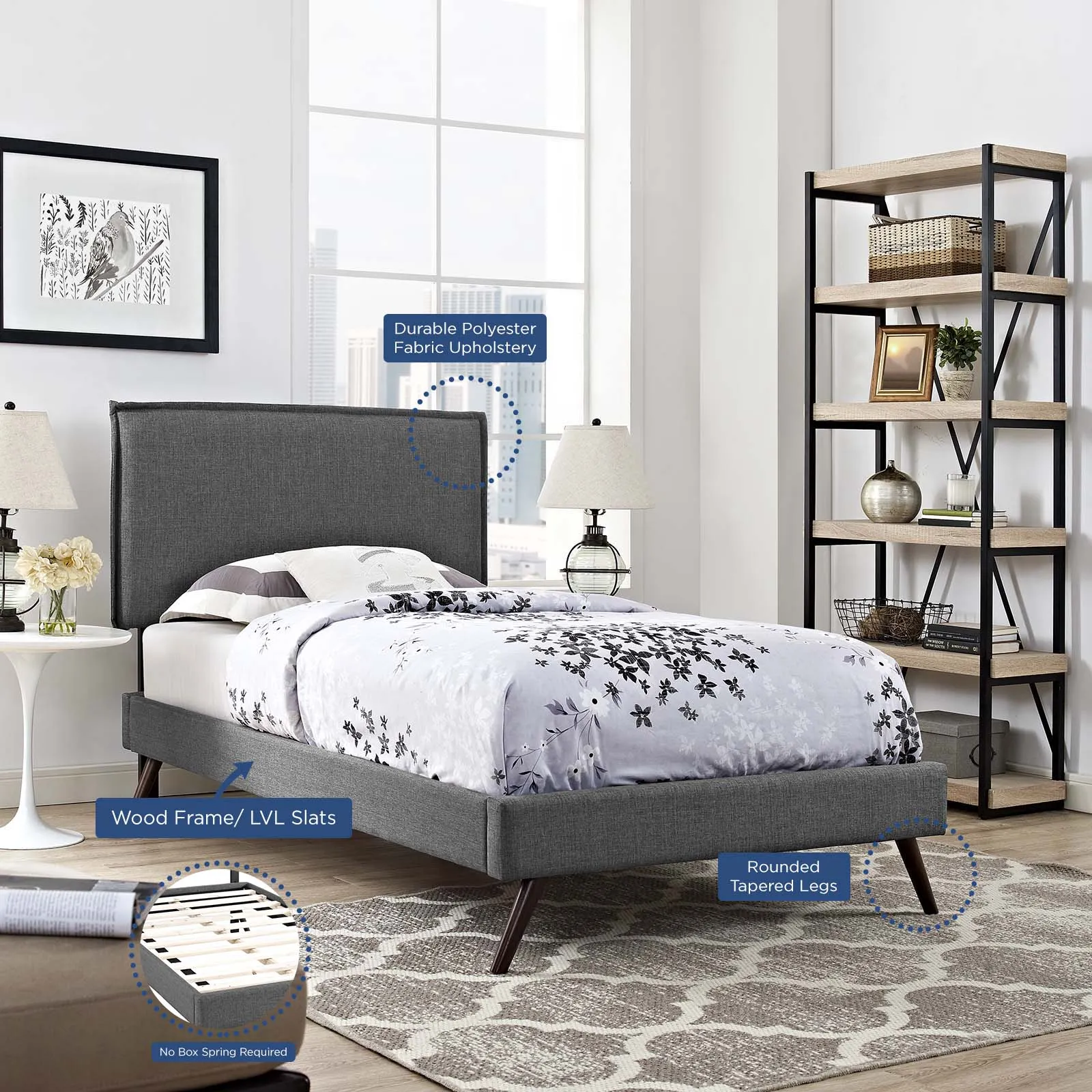 Amaris Fabric Platform Bed with Round Splayed Legs by Modway