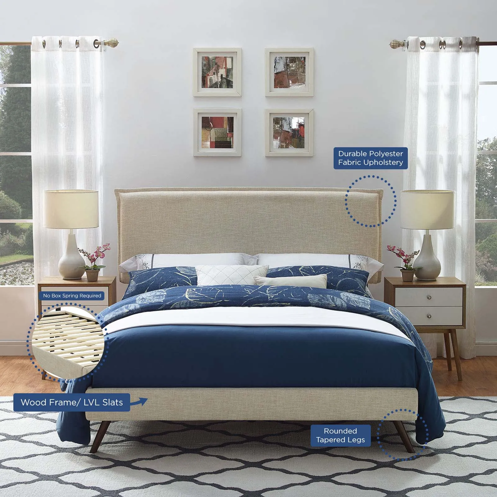 Amaris Fabric Platform Bed with Round Splayed Legs by Modway
