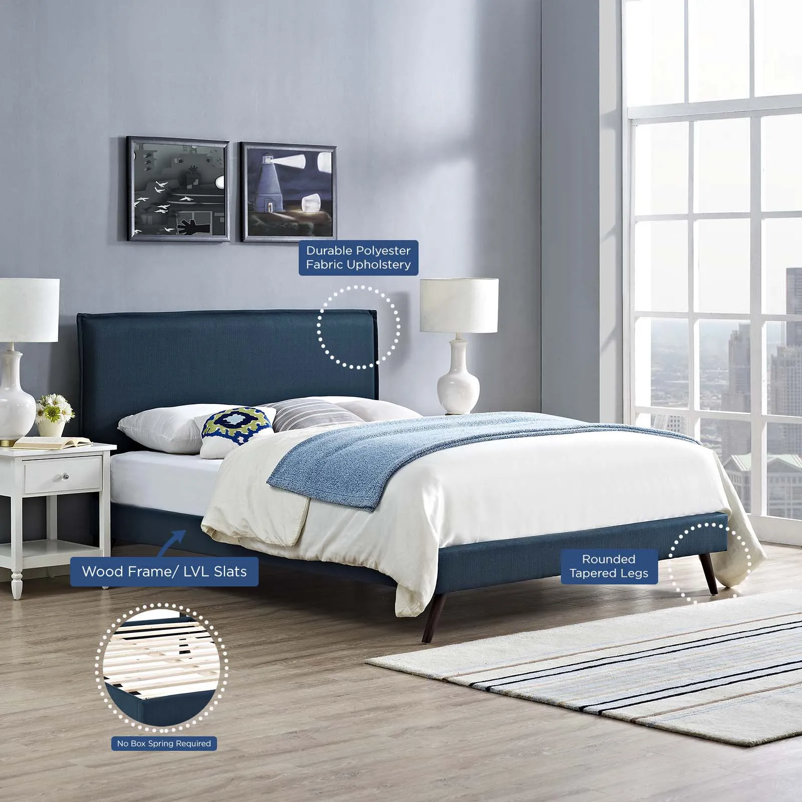 Amaris Fabric Platform Bed with Round Splayed Legs by Modway