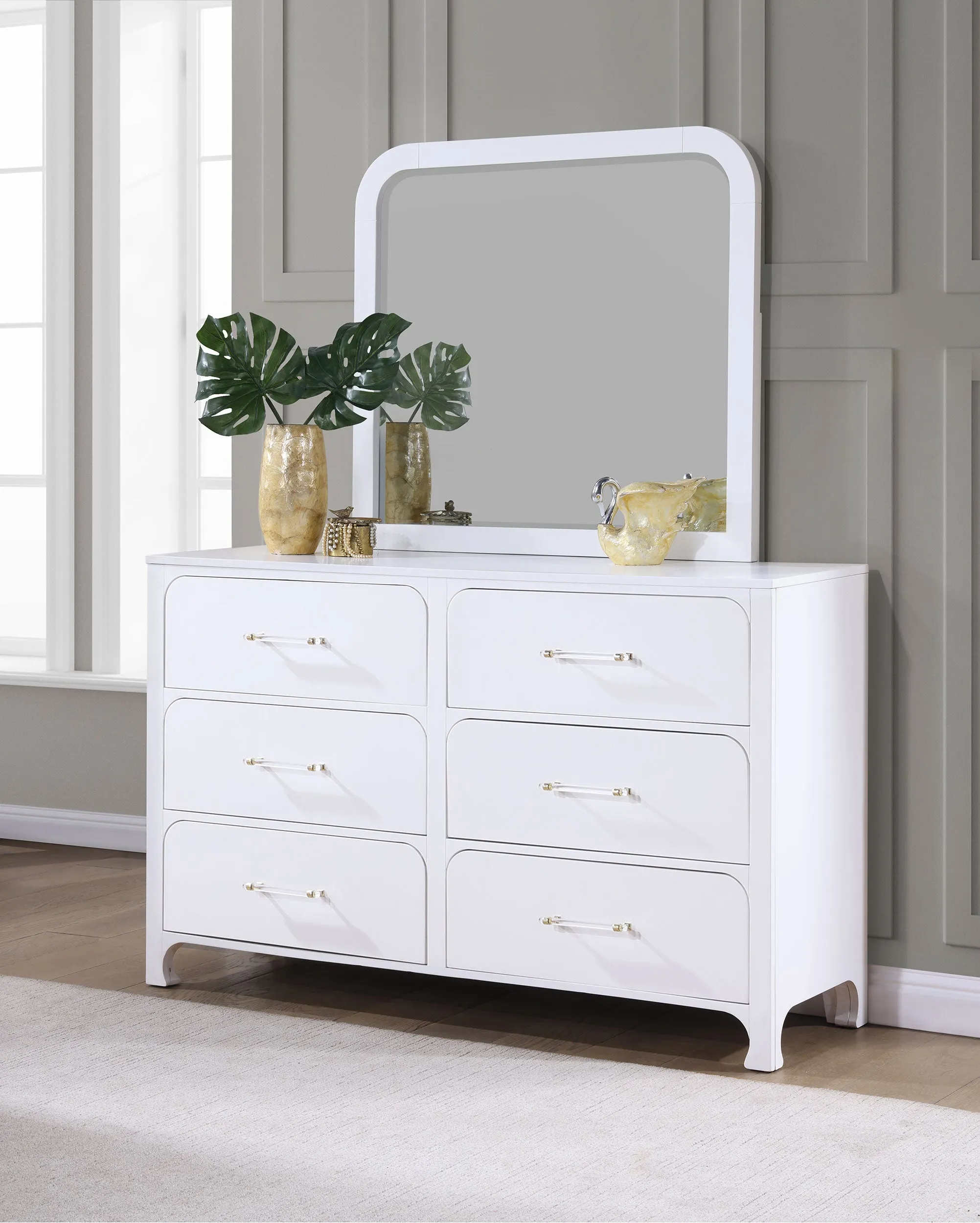 Anastasia 6-drawer Dresser with Mirror Pearl White