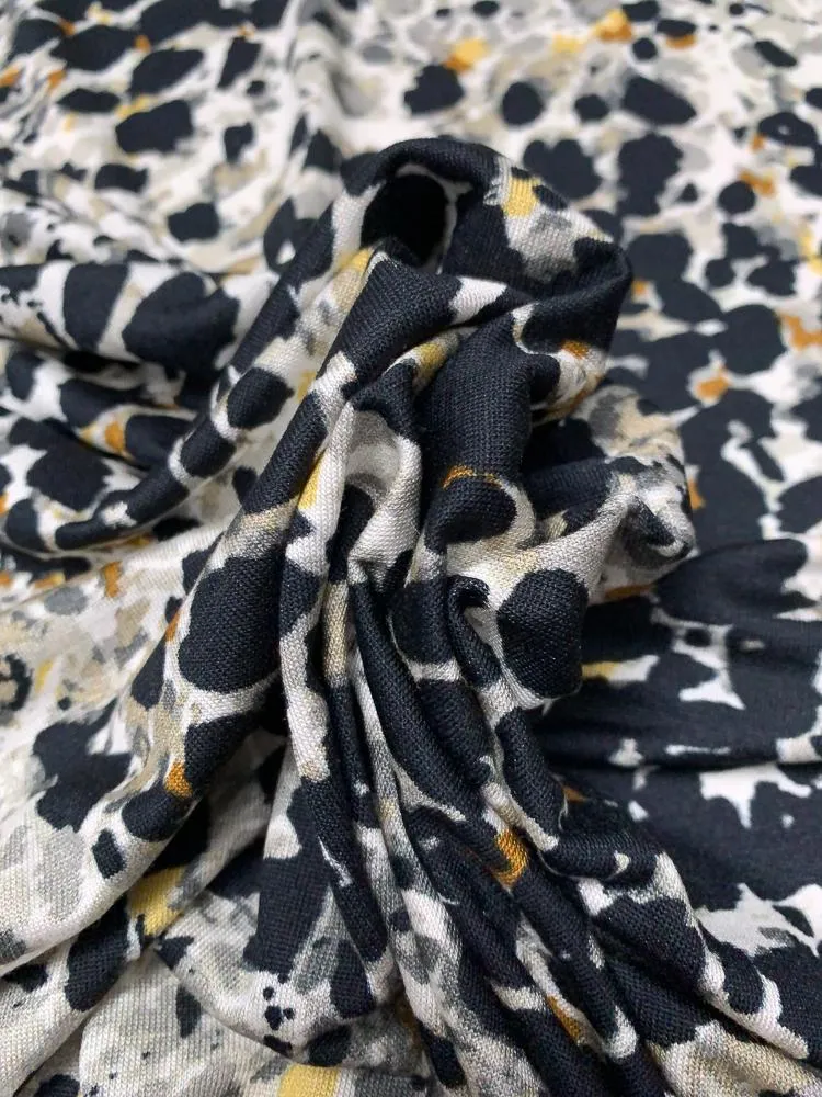 Animal Like Pattern Printed Rayon Spandex Jersey Knit - Black / White / Grey / Mustard
