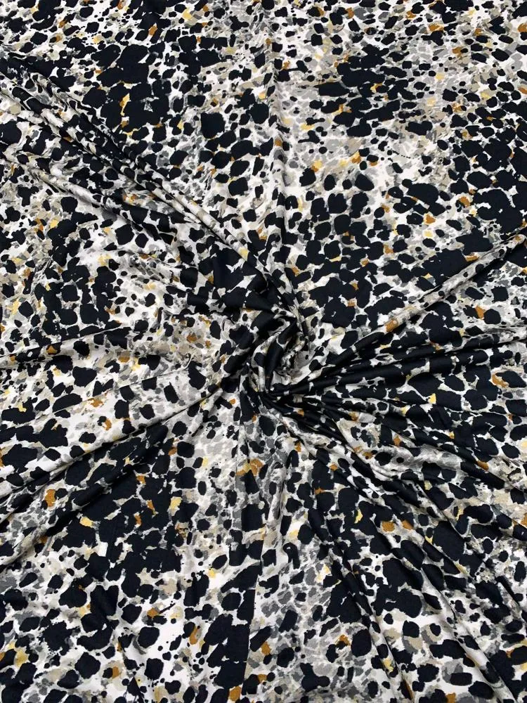 Animal Like Pattern Printed Rayon Spandex Jersey Knit - Black / White / Grey / Mustard