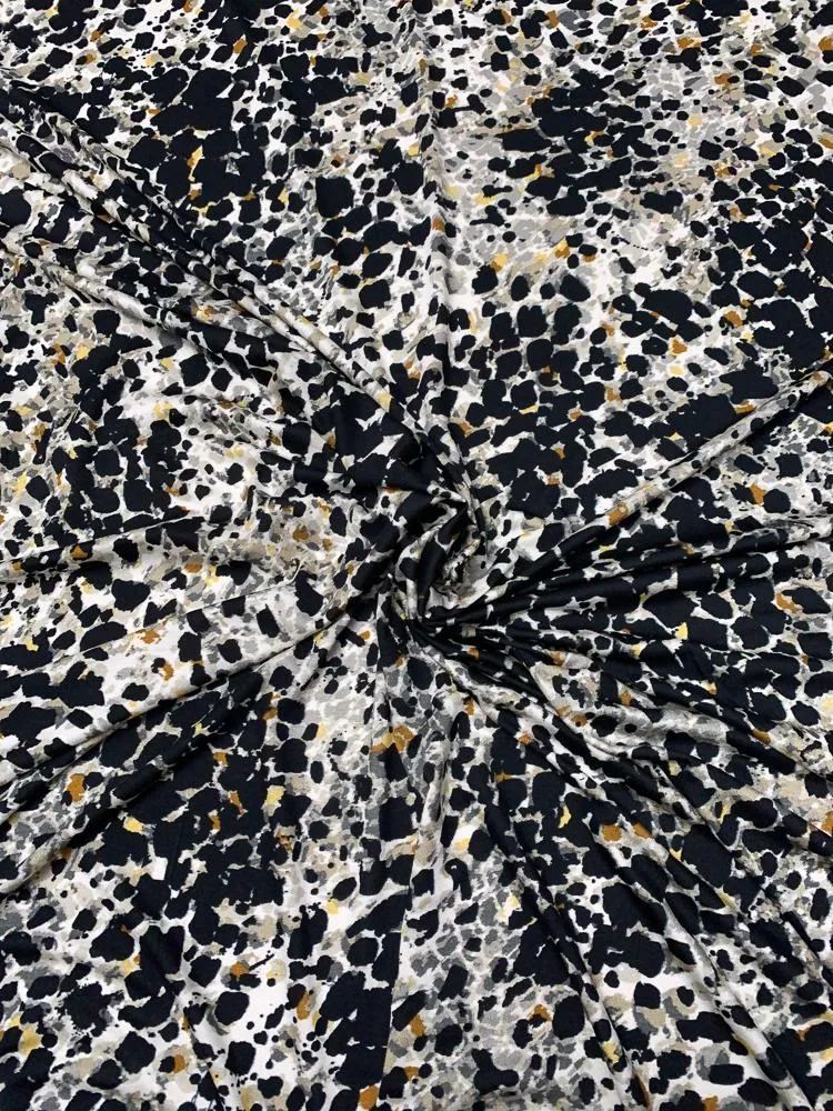 Animal Like Pattern Printed Rayon Spandex Jersey Knit - Black / White / Grey / Mustard